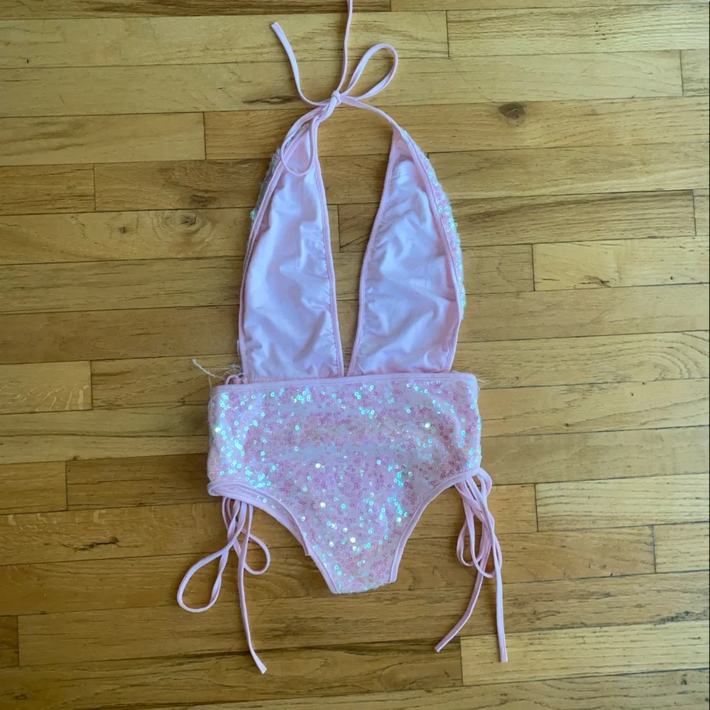 Custom made festival Bonnaroo outfit pink sequin onesie XS/S - Picture 2 of 2
